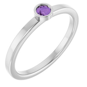 Rhodium-Plated Sterling Silver 3 mm Natural Amethyst Ring