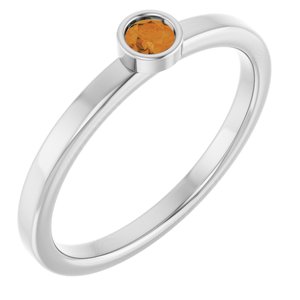 14K White Gold 3 mm Natural Citrine Ring