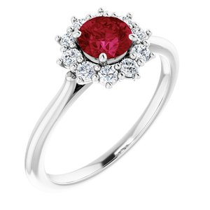 14K White Gold Lab-Grown Ruby & 1/4 CTW Lab-Grown Diamond Halo-Style Ring
