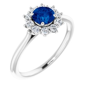 Platinum Lab-Grown Blue Sapphire & 1/4 CTW Lab-Grown Diamond Halo-Style Ring