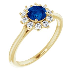 14K Yellow Gold Lab-Grown Blue Sapphire & 1/4 CTW Lab-Grown Diamond Halo-Style Ring