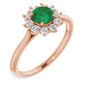 14K Rose Gold Lab-Grown Emerald & 1/4 CTW Lab-Grown Diamond Halo-Style Ring