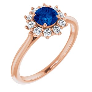 14K Rose Gold Lab-Grown Blue Sapphire & 1/4 CTW Lab-Grown Diamond Halo-Style Ring