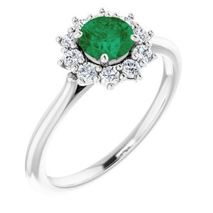 Sterling Silver Lab-Grown Emerald & 1/4 CTW Lab-Grown Diamond Halo-Style Ring