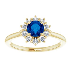 14K Yellow Gold Lab-Grown Blue Sapphire & 1/4 CTW Lab-Grown Diamond Halo-Style Ring