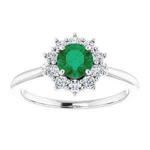 Platinum Lab-Grown Emerald & 1/4 CTW Lab-Grown Diamond Halo-Style Ring
