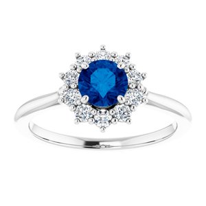Sterling Silver Lab-Grown Blue Sapphire & 1/4 CTW Lab-Grown Diamond Halo-Style Ring