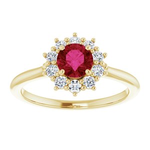 14K Yellow Gold Lab-Grown Ruby & 1/4 CTW Lab-Grown Diamond Halo-Style Ring