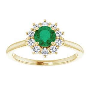 14K Yellow Gold Lab-Grown Emerald & 1/4 CTW Lab-Grown Diamond Halo-Style Ring