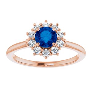 14K Rose Gold Lab-Grown Blue Sapphire & 1/4 CTW Lab-Grown Diamond Halo-Style Ring