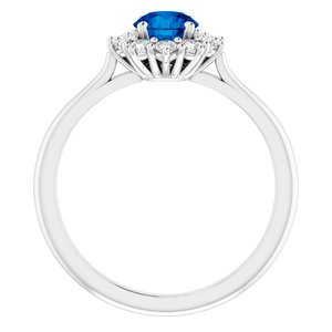 Platinum Lab-Grown Blue Sapphire & 1/4 CTW Lab-Grown Diamond Halo-Style Ring