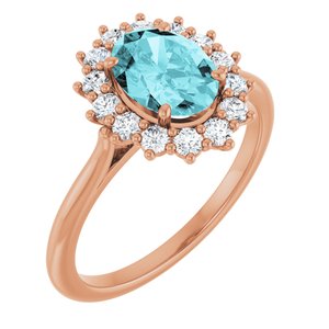 14K Rose Gold Natural Blue Zircon & 3/8 CTW Natural Diamond Ring