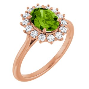 14K Rose Gold Natural Peridot & 3/8 CTW Natural Diamond Ring