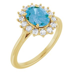 14K Yellow Gold Natural Swiss Blue Topaz & 3/8 CTW Natural Diamond Ring
