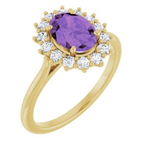 14K Yellow Gold Natural Amethyst & 3/8 CTW Natural Diamond Ring