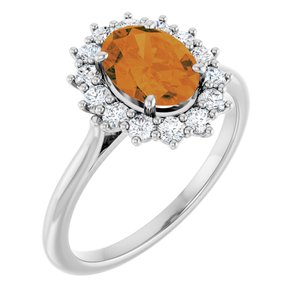 14K White Gold Natural Citrine & 3/8 CTW Natural Diamond Ring
