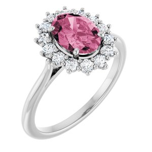 14K White Gold Natural Pink Tourmaline & 3/8 CTW Natural Diamond Ring