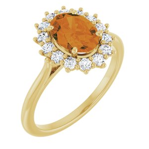 14K Yellow Gold Natural Citrine & 3/8 CTW Natural Diamond Ring