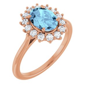 14K Rose Gold Natural Aquamarine & 3/8 CTW Natural Diamond Ring