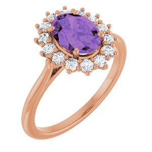 14K Rose Gold Natural Amethyst & 3/8 CTW Natural Diamond Ring