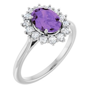 14K White Gold Natural Amethyst & 3/8 CTW Natural Diamond Ring