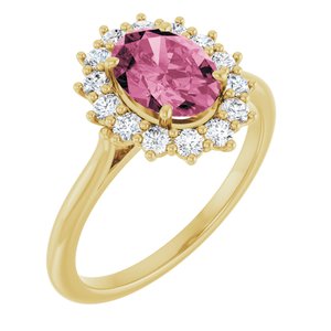 14K Yellow Gold Natural Pink Tourmaline & 3/8 CTW Natural Diamond Ring