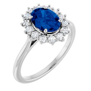 14K White Gold Lab-Grown Blue Sapphire & 3/8 CTW Natural Diamond Ring