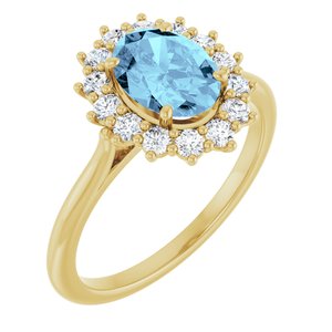 14K Yellow Gold Natural Aquamarine & 3/8 CTW Natural Diamond Ring