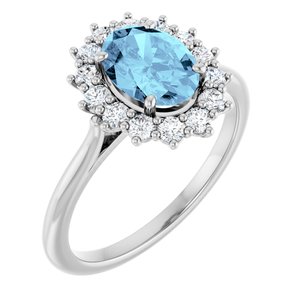 14K White Gold Natural Aquamarine & 3/8 CTW Natural Diamond Ring