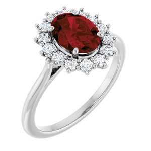 14K White Gold Natural Mozambique Garnet & 3/8 CTW Natural Diamond Ring