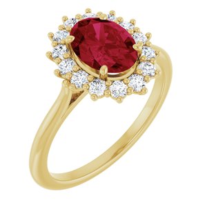 14K Yellow Gold Lab-Grown Ruby & 3/8 CTW Natural Diamond Ring