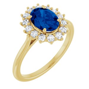 14K Yellow Gold Lab-Grown Blue Sapphire & 3/8 CTW Natural Diamond Ring