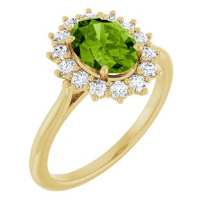 14K Yellow Gold Natural Peridot & 3/8 CTW Natural Diamond Ring