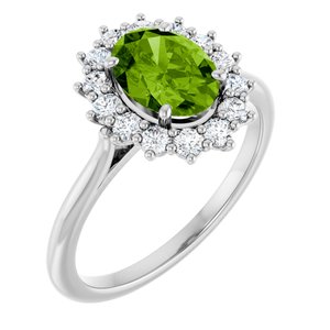 14K White Gold Natural Peridot & 3/8 CTW Natural Diamond Ring