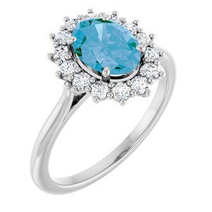 14K White Gold Natural Swiss Blue Topaz & 3/8 CTW Natural Diamond Ring