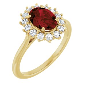 14K Yellow Gold Natural Mozambique Garnet & 3/8 CTW Natural Diamond Ring