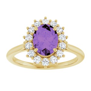 14K Yellow Gold Natural Amethyst & 3/8 CTW Natural Diamond Ring