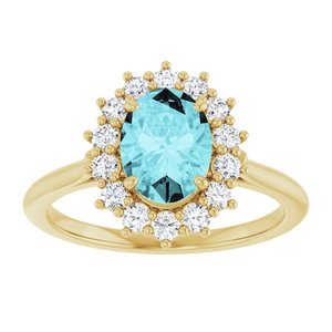 14K Yellow Gold Natural Blue Zircon & 3/8 CTW Natural Diamond Ring