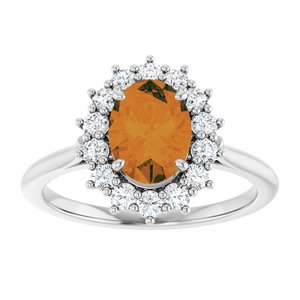 14K White Gold Natural Citrine & 3/8 CTW Natural Diamond Ring