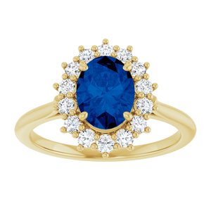 14K Yellow Gold Lab-Grown Blue Sapphire & 3/8 CTW Natural Diamond Ring