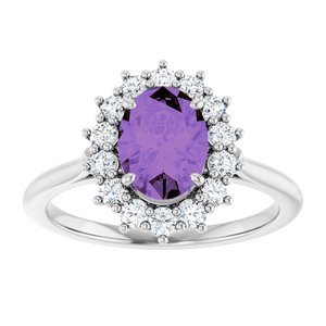 14K White Gold Natural Amethyst & 3/8 CTW Natural Diamond Ring