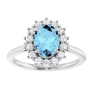 14K White Gold Natural Aquamarine & 3/8 CTW Natural Diamond Ring