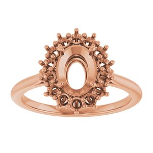 10K Rose Gold 8x6 mm Oval Halo-Style Ring Mounting