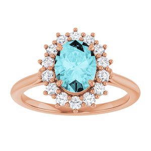 14K Rose Gold Natural Blue Zircon & 3/8 CTW Natural Diamond Ring