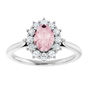 14K White Gold Natural Pink Morganite & 3/8 CTW Natural Diamond Ring