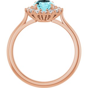 14K Rose Gold Natural Blue Zircon & 3/8 CTW Natural Diamond Ring