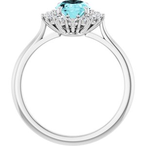 14K White Gold Natural Blue Zircon & 3/8 CTW Natural Diamond Ring