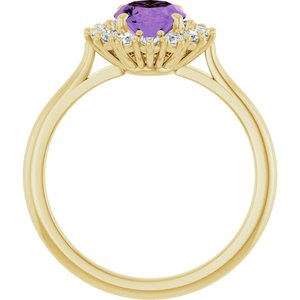 14K Yellow Gold Natural Amethyst & 3/8 CTW Natural Diamond Ring