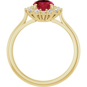14K Yellow Gold Lab-Grown Ruby & 3/8 CTW Natural Diamond Ring