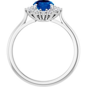 14K White Gold Lab-Grown Blue Sapphire & 3/8 CTW Natural Diamond Ring